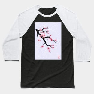 Pretty sumi-e cherry blossoms on a purple background Baseball T-Shirt